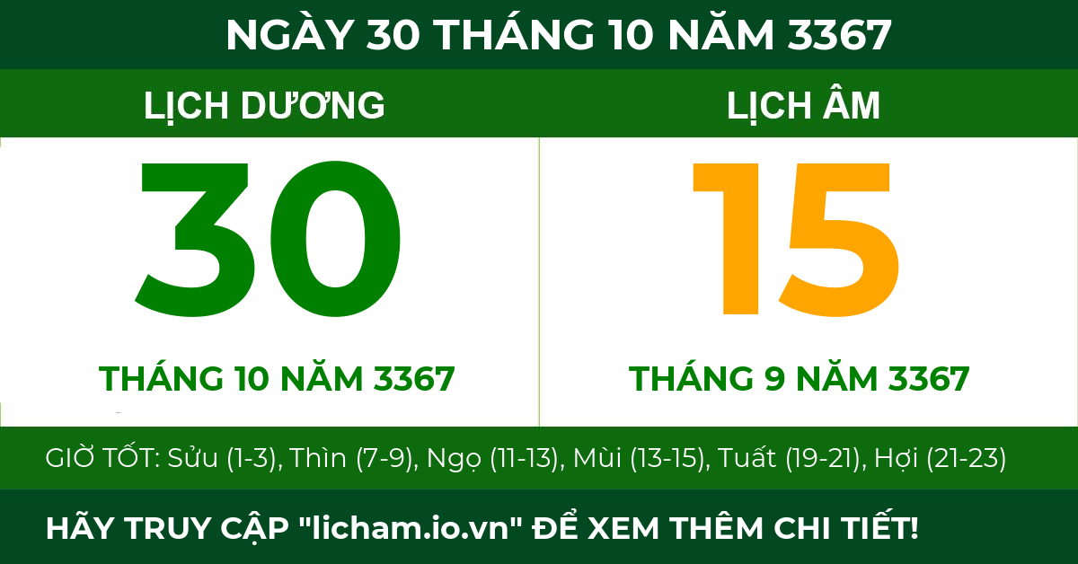 lịch âm ngày 30 tháng 10 năm 3367