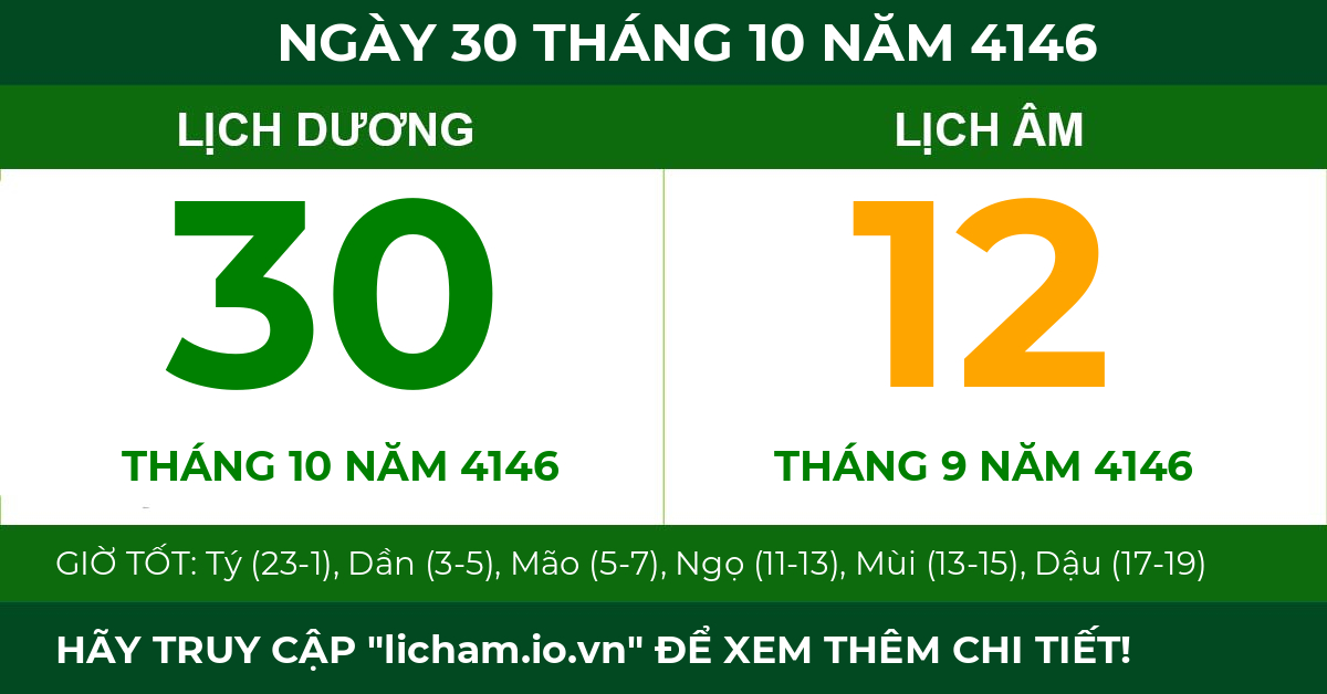 lịch âm ngày 30 tháng 10 năm 4146