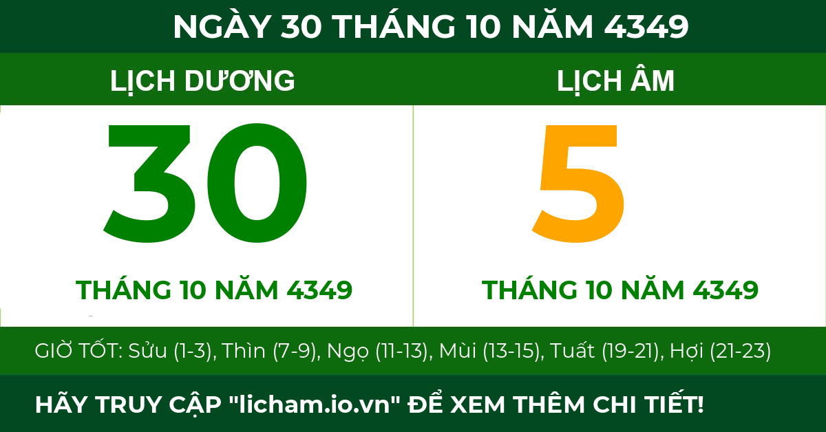lịch âm ngày 30 tháng 10 năm 4349