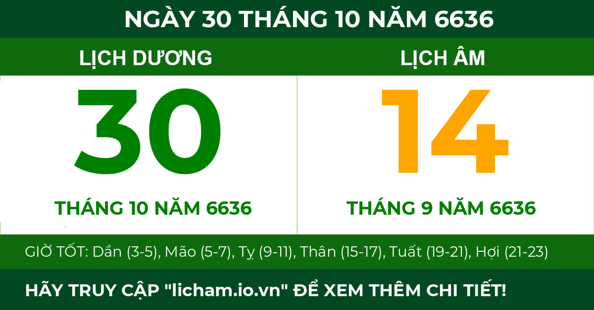 lịch âm ngày 30 tháng 10 năm 6636