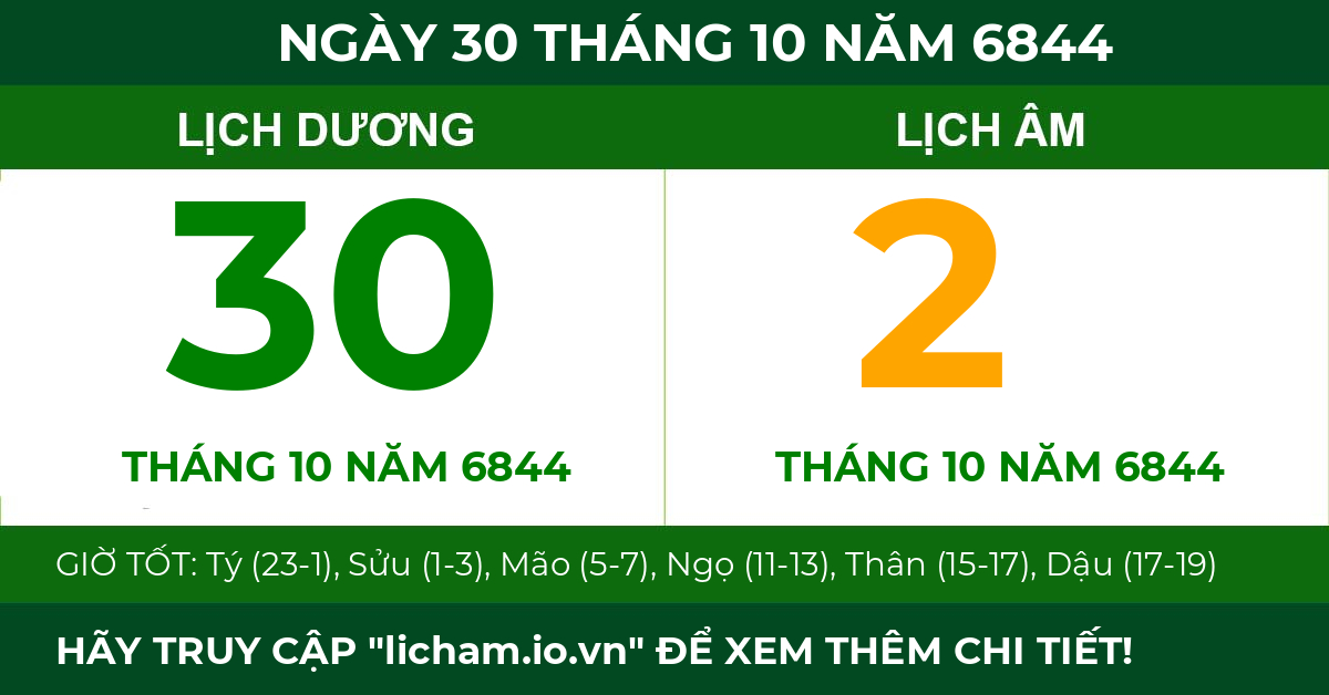 lịch âm ngày 30 tháng 10 năm 6844