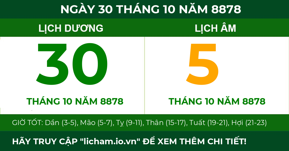 lịch âm ngày 30 tháng 10 năm 8878