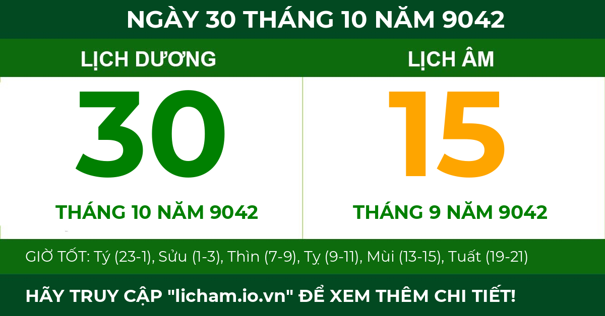 lịch âm ngày 30 tháng 10 năm 9042