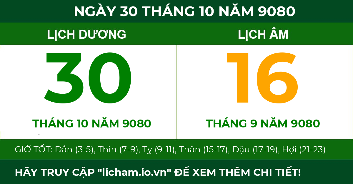 lịch âm ngày 30 tháng 10 năm 9080