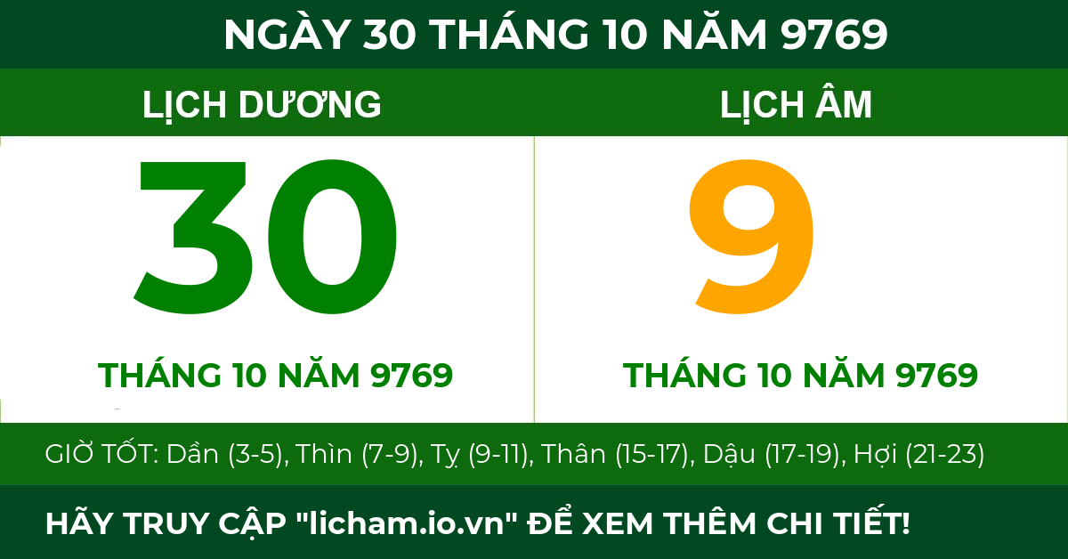 lịch âm ngày 30 tháng 10 năm 9769