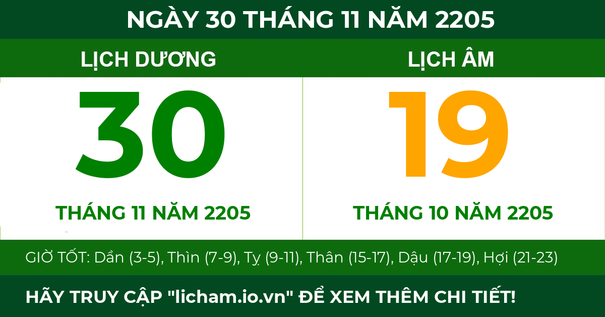 lịch âm ngày 30 tháng 11 năm 2205