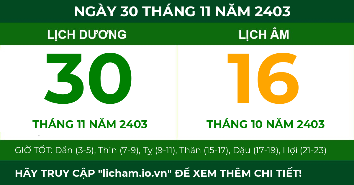 lịch âm ngày 30 tháng 11 năm 2403