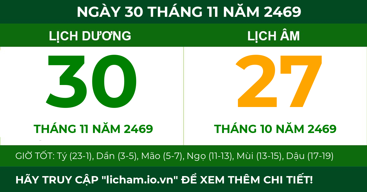 lịch âm ngày 30 tháng 11 năm 2469