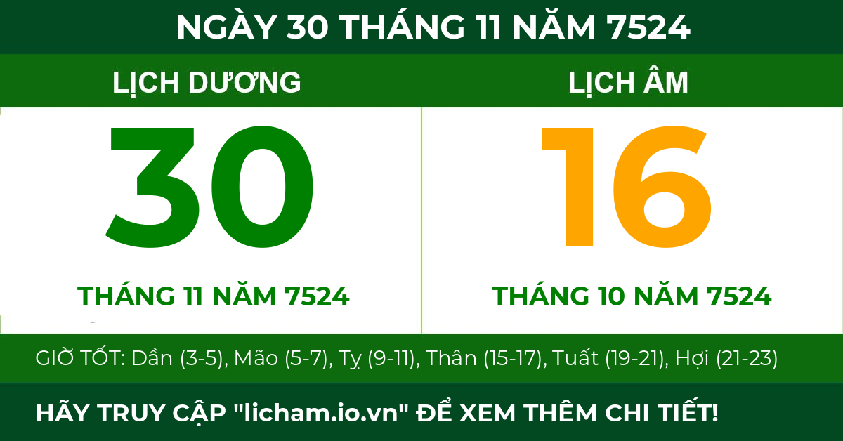 lịch âm ngày 30 tháng 11 năm 7524