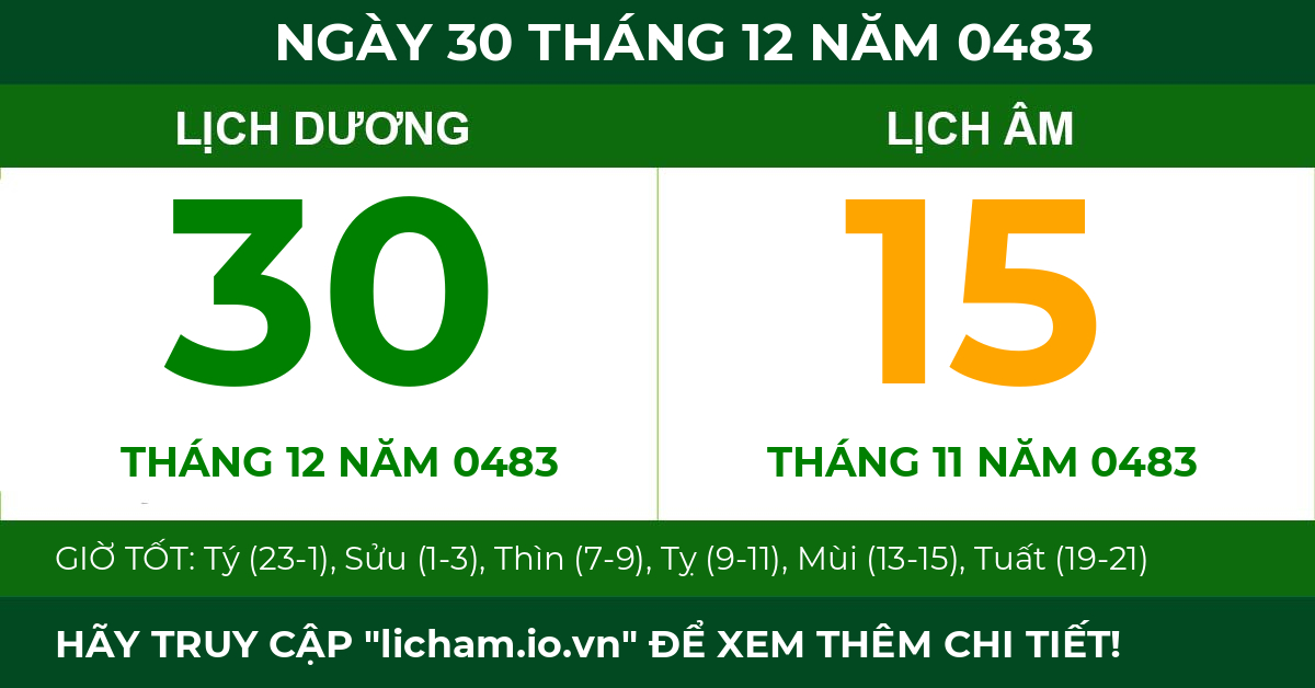 lịch âm ngày 30 tháng 12 năm 0483