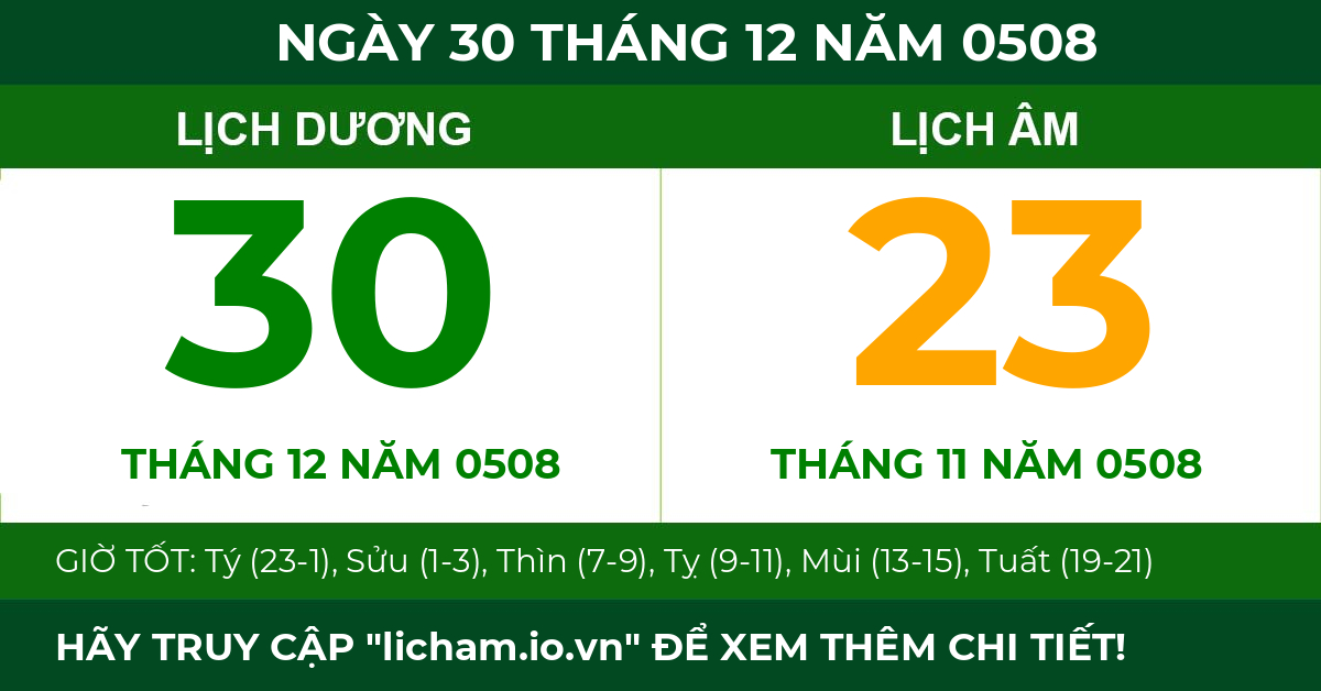 lịch âm ngày 30 tháng 12 năm 0508