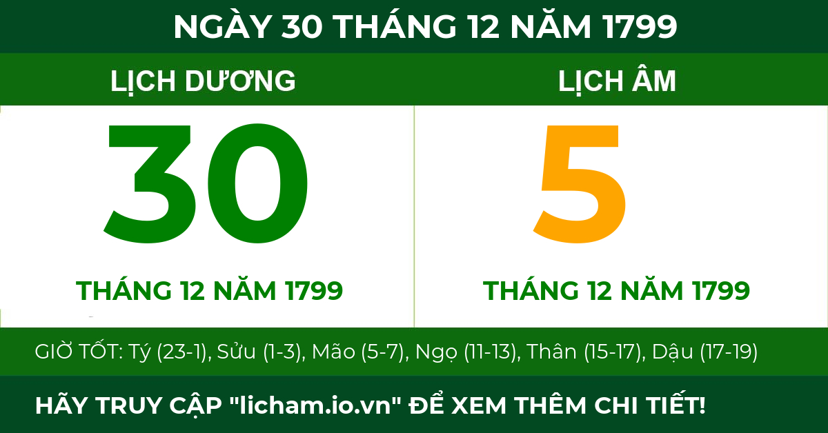 lịch âm ngày 30 tháng 12 năm 1799