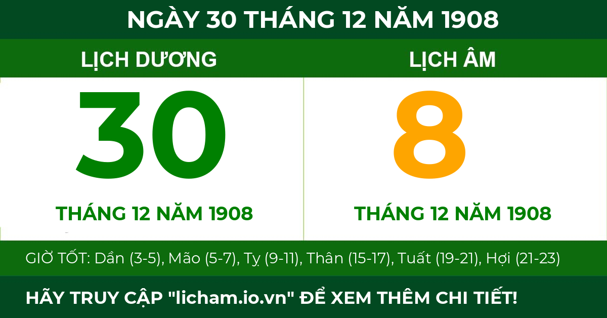 lịch âm ngày 30 tháng 12 năm 1908