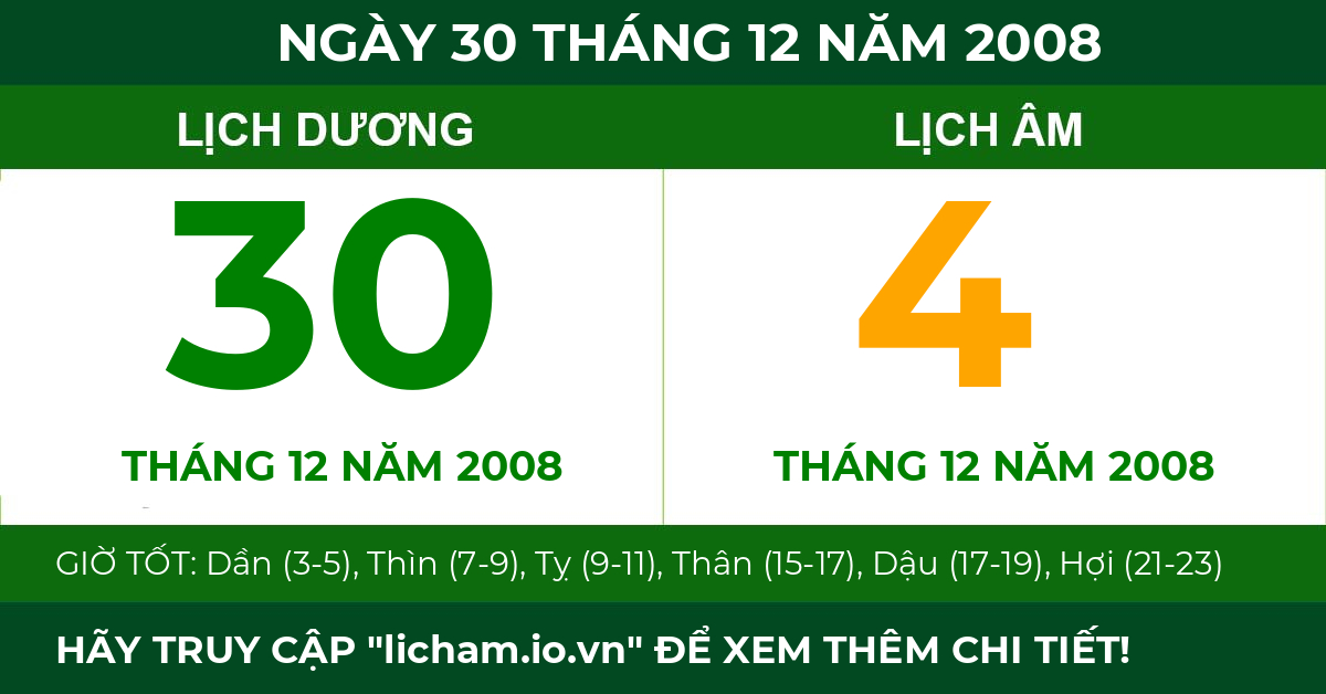 lịch âm ngày 30 tháng 12 năm 2008