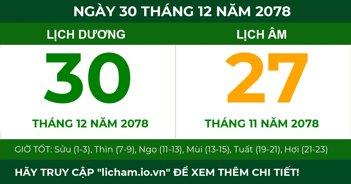 lịch âm ngày 30 tháng 12 năm 2078