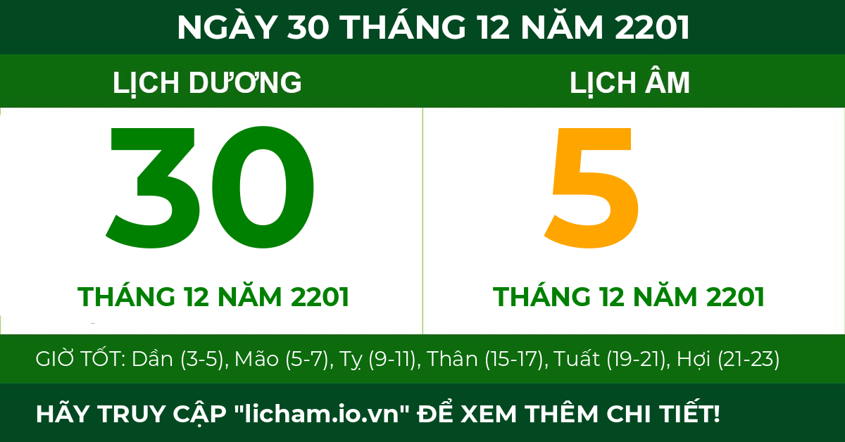 lịch âm ngày 30 tháng 12 năm 2201