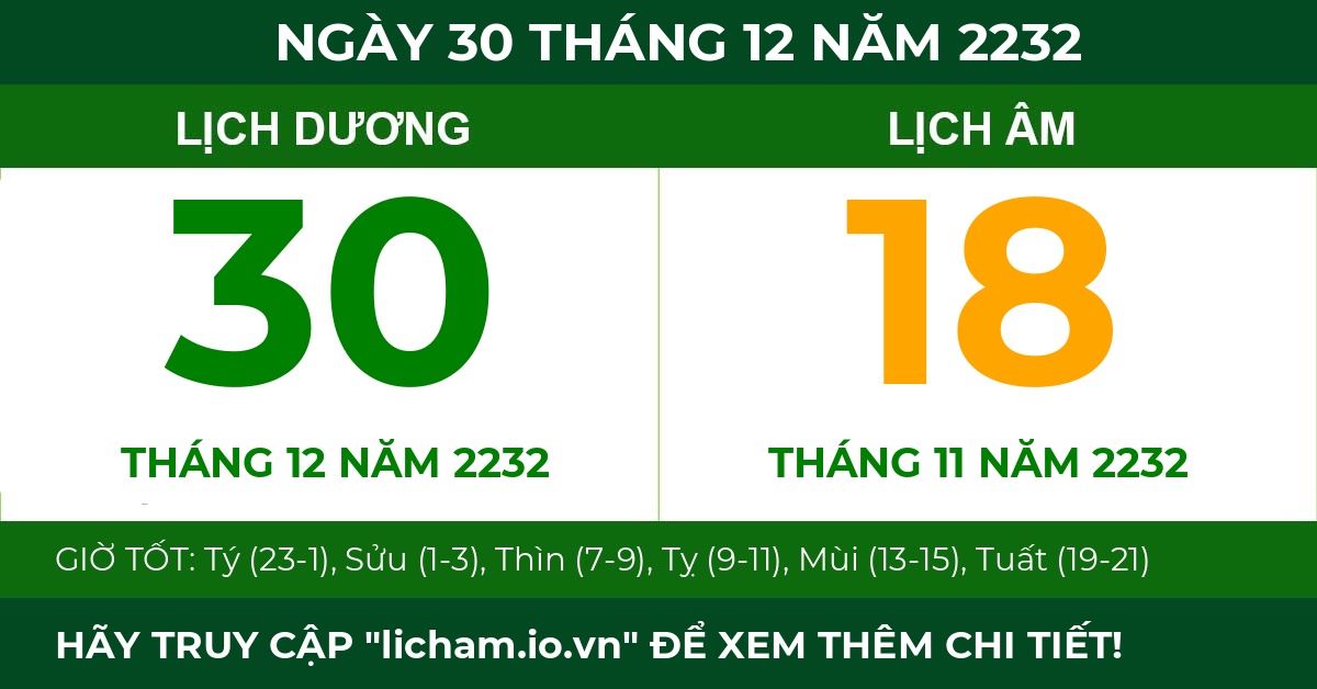 lịch âm ngày 30 tháng 12 năm 2232
