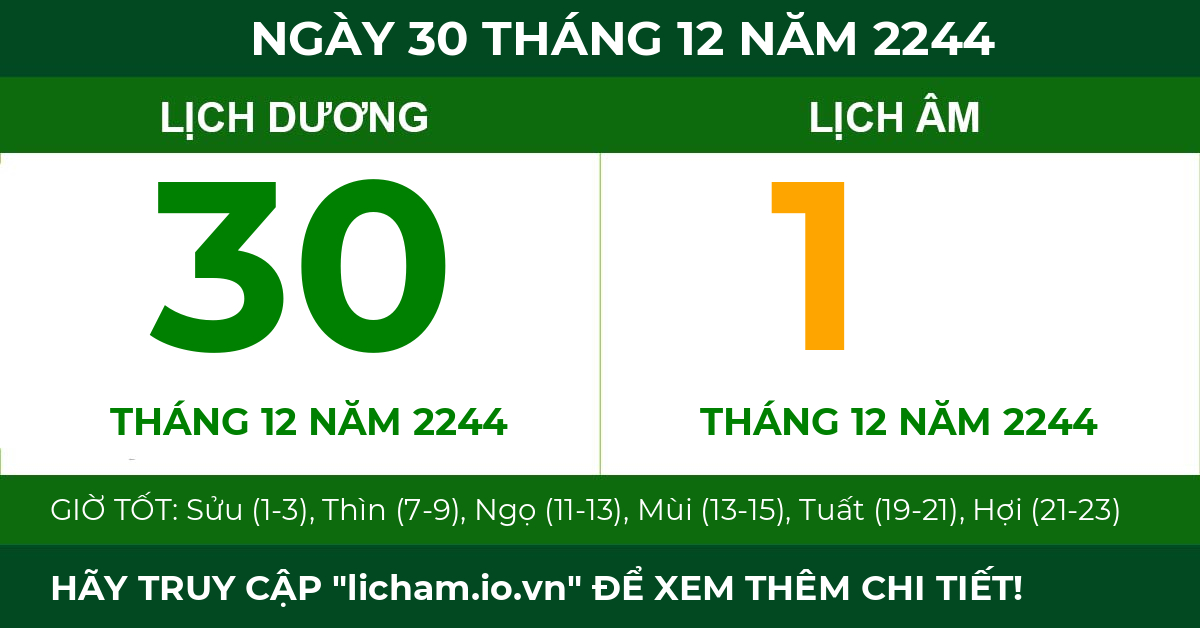 lịch âm ngày 30 tháng 12 năm 2244