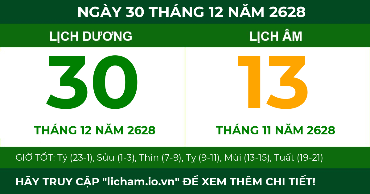 lịch âm ngày 30 tháng 12 năm 2628