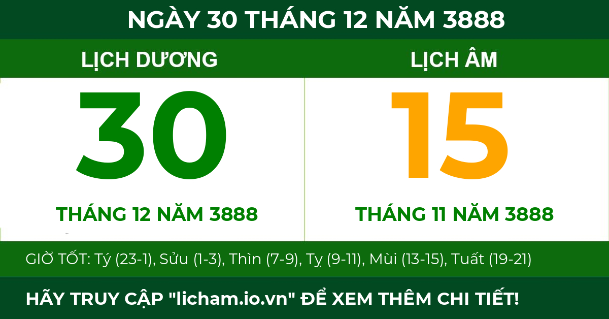 lịch âm ngày 30 tháng 12 năm 3888