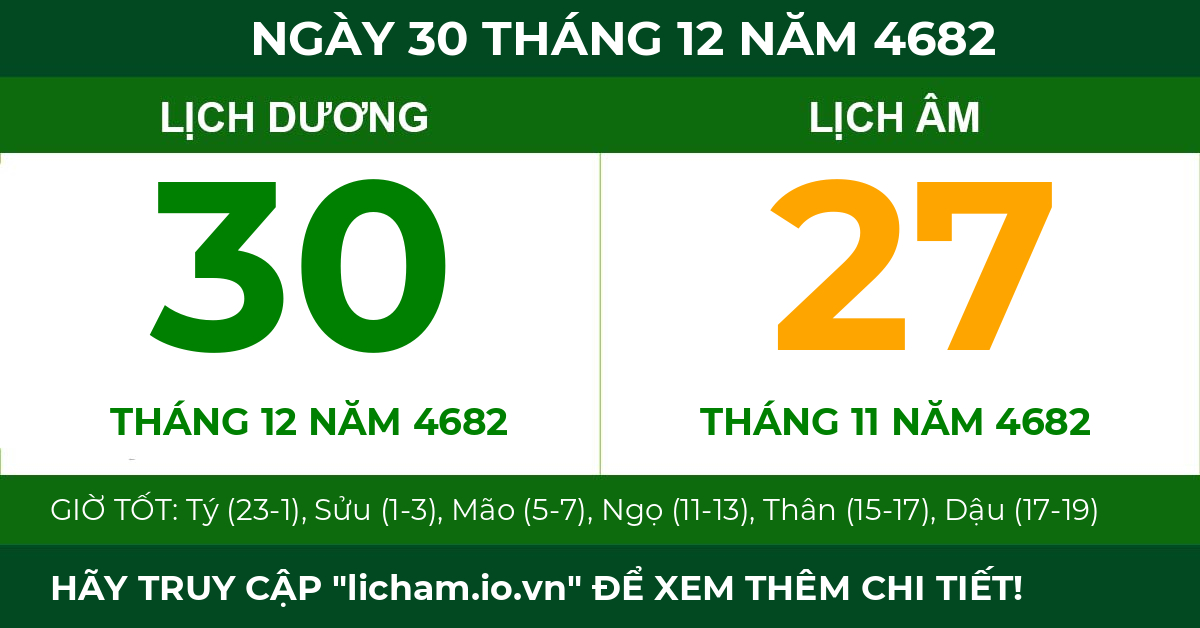 lịch âm ngày 30 tháng 12 năm 4682