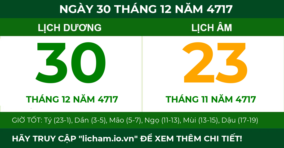 lịch âm ngày 30 tháng 12 năm 4717