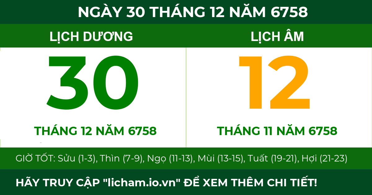lịch âm ngày 30 tháng 12 năm 6758