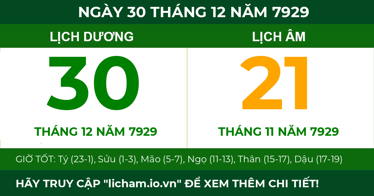 lịch âm ngày 30 tháng 12 năm 7929