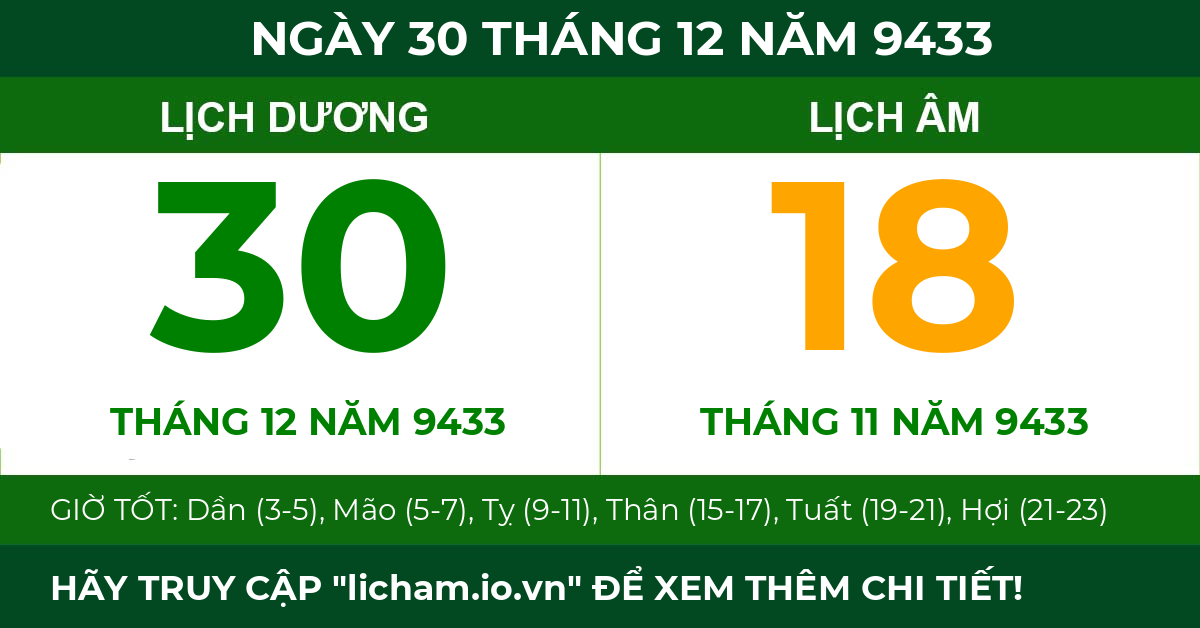 lịch âm ngày 30 tháng 12 năm 9433