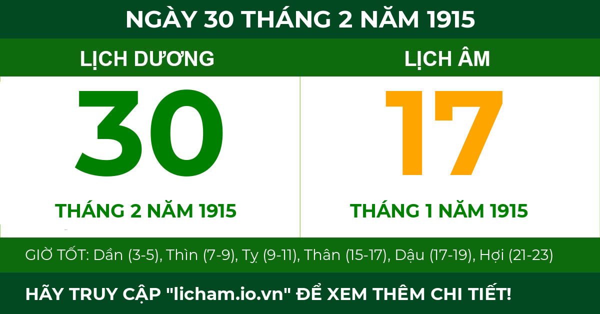lịch âm ngày 30 tháng 2 năm 1915