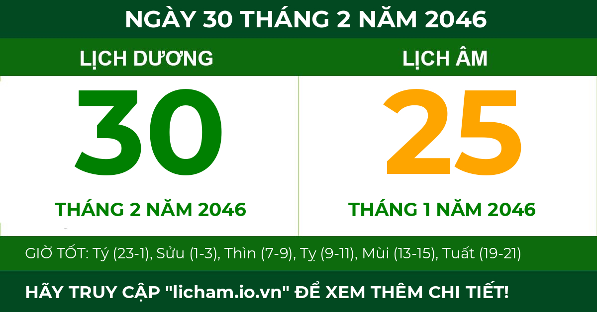 lịch âm ngày 30 tháng 2 năm 2046