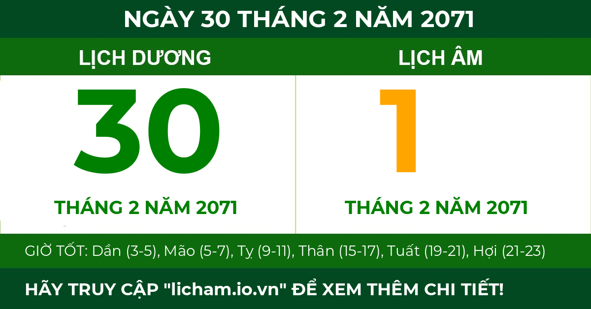 lịch âm ngày 30 tháng 2 năm 2071