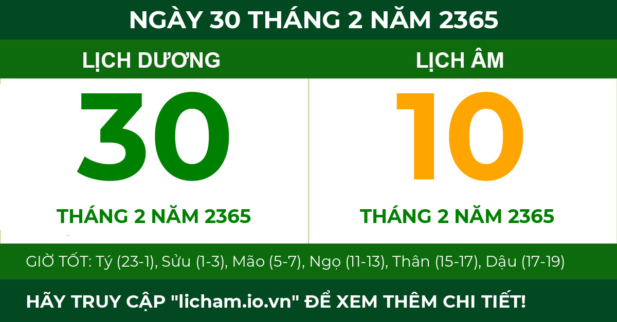 lịch âm ngày 30 tháng 2 năm 2365