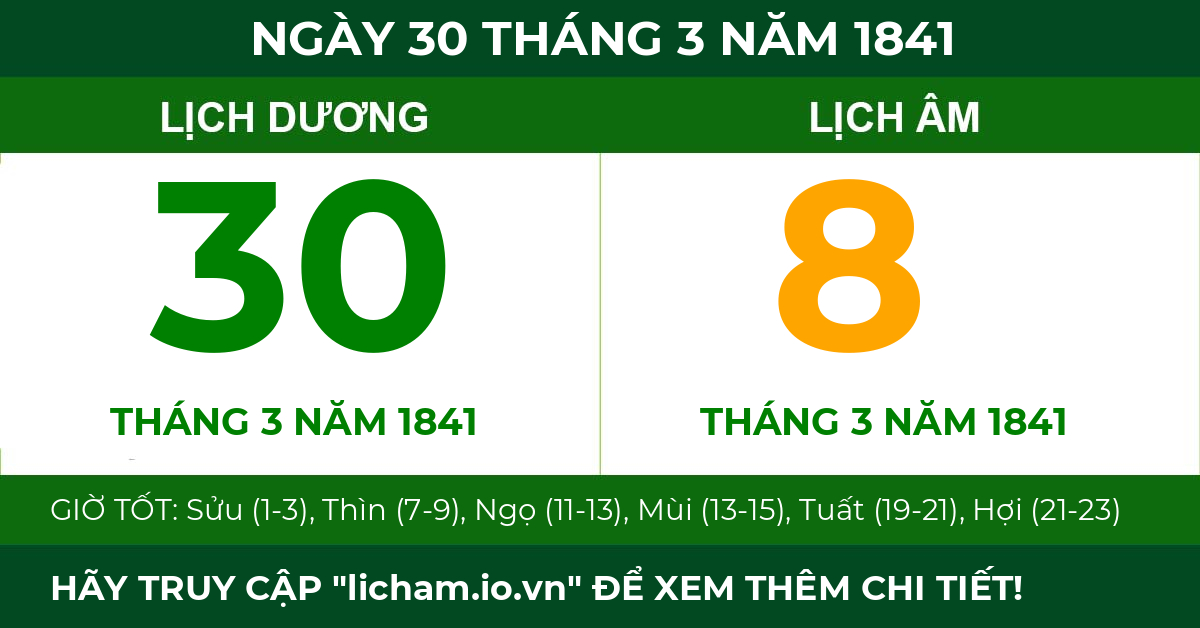 lịch âm ngày 30 tháng 3 năm 1841