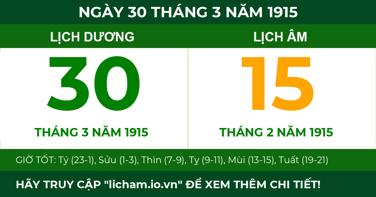 lịch âm ngày 30 tháng 3 năm 1915