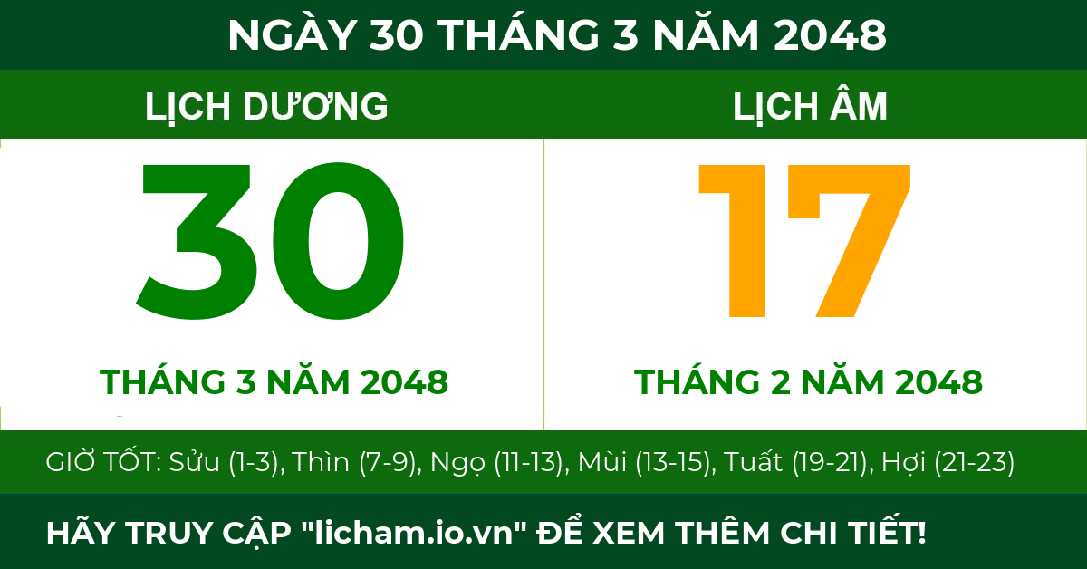 lịch âm ngày 30 tháng 3 năm 2048