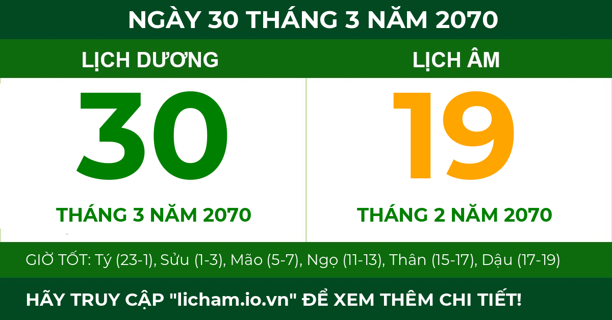lịch âm ngày 30 tháng 3 năm 2070