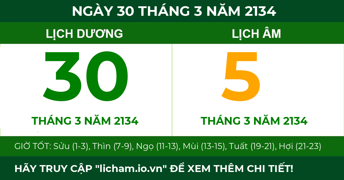 lịch âm ngày 30 tháng 3 năm 2134