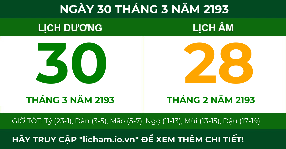 lịch âm ngày 30 tháng 3 năm 2193