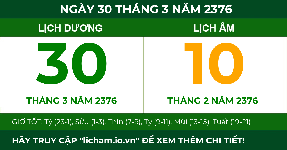 lịch âm ngày 30 tháng 3 năm 2376