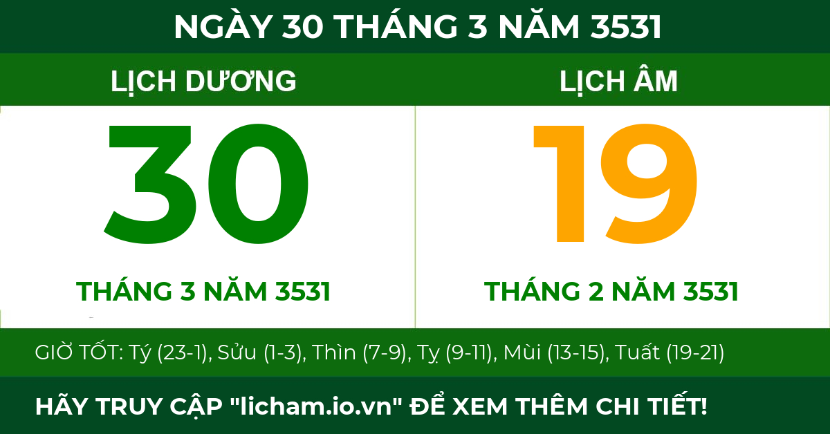 lịch âm ngày 30 tháng 3 năm 3531