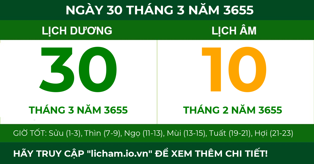 lịch âm ngày 30 tháng 3 năm 3655
