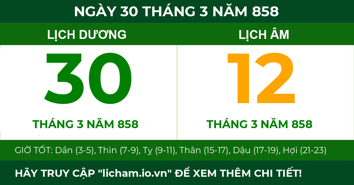 lịch âm ngày 30 tháng 3 năm 858