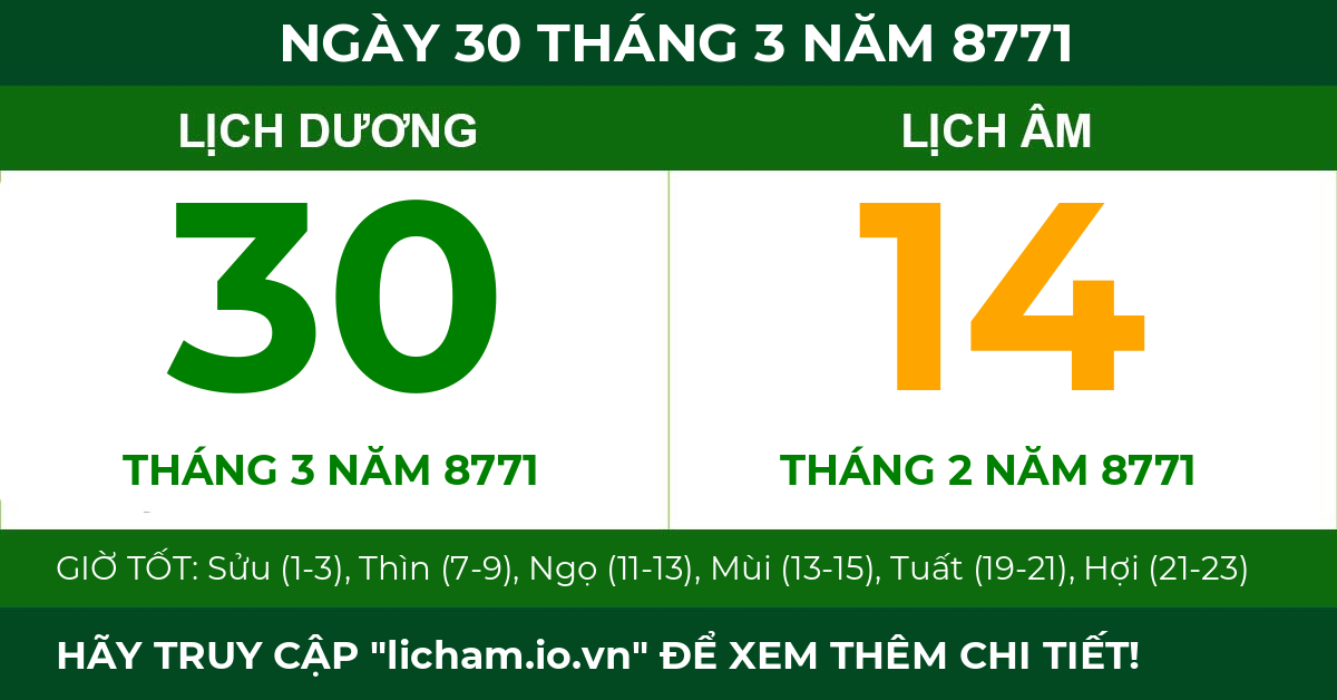 lịch âm ngày 30 tháng 3 năm 8771