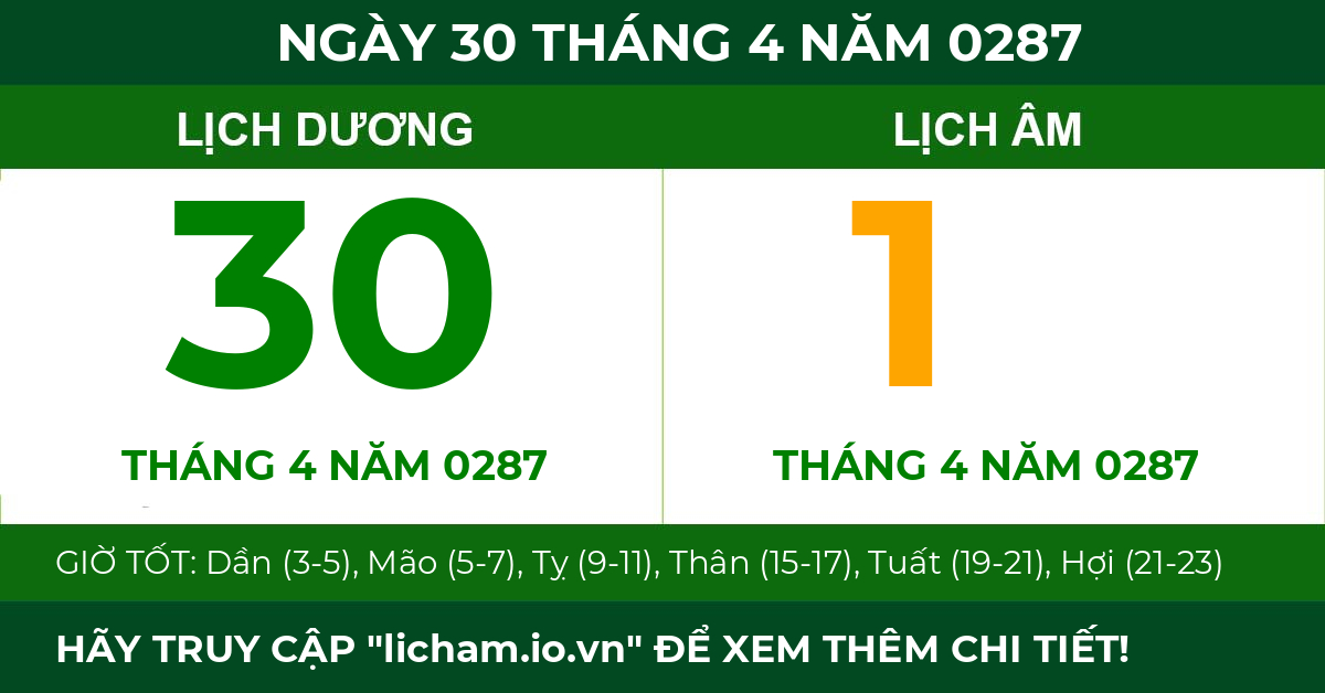 lịch âm ngày 30 tháng 4 năm 0287