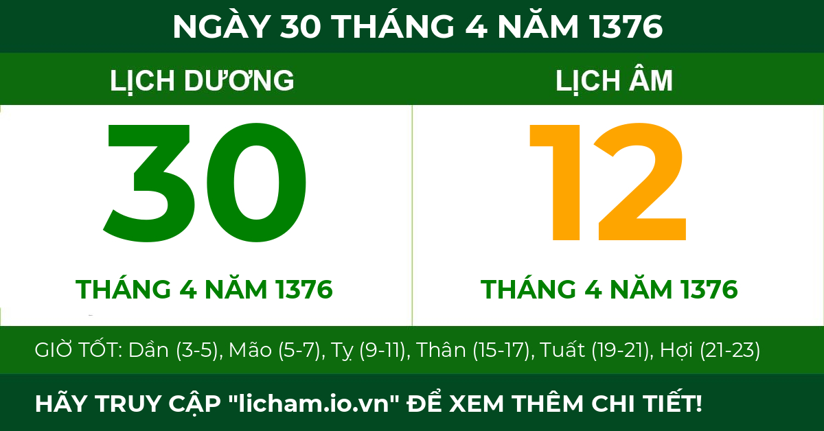 lịch âm ngày 30 tháng 4 năm 1376