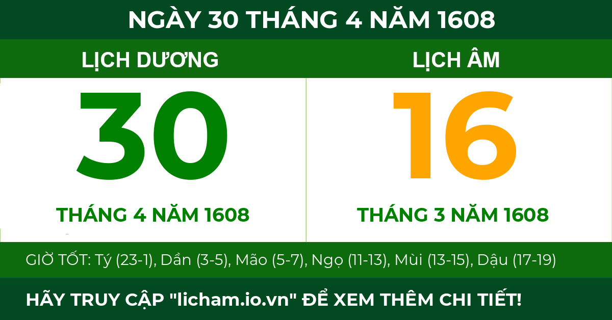 lịch âm ngày 30 tháng 4 năm 1608