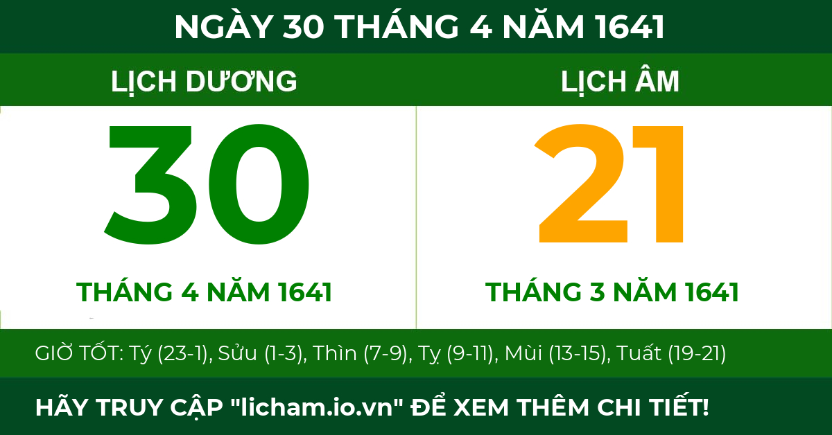 lịch âm ngày 30 tháng 4 năm 1641