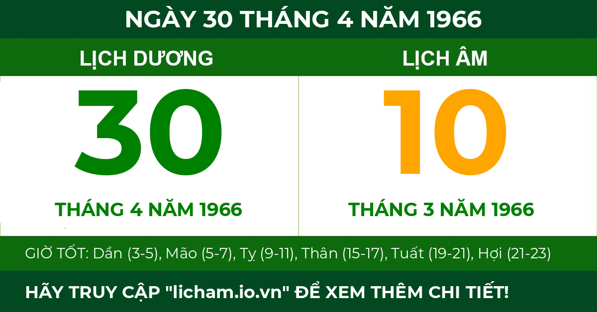 lịch âm ngày 30 tháng 4 năm 1966