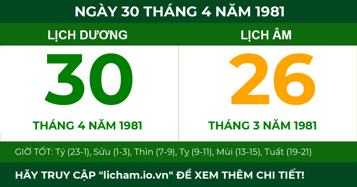 lịch âm ngày 30 tháng 4 năm 1981